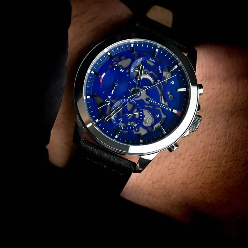 Tommy Hilfiger Henry Chronograph Blue Dial Leather Men's Watch- 1710476